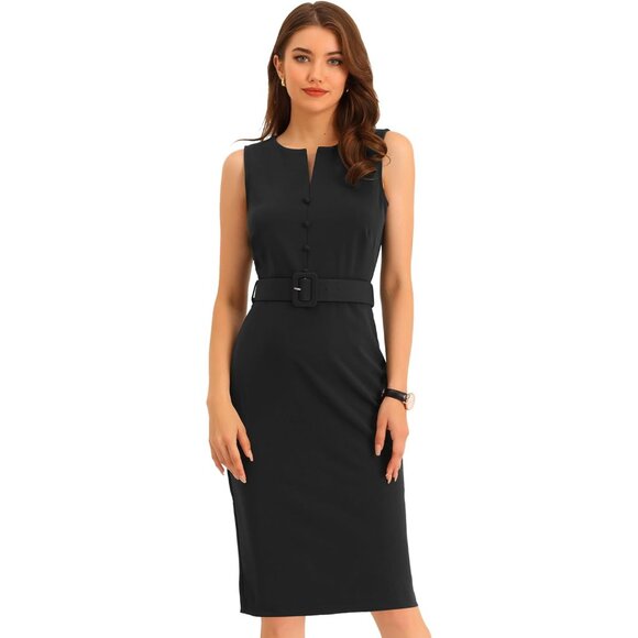 Sleeveless Sheath Dress Women's Polyester Spandex Knee Length Office Wear